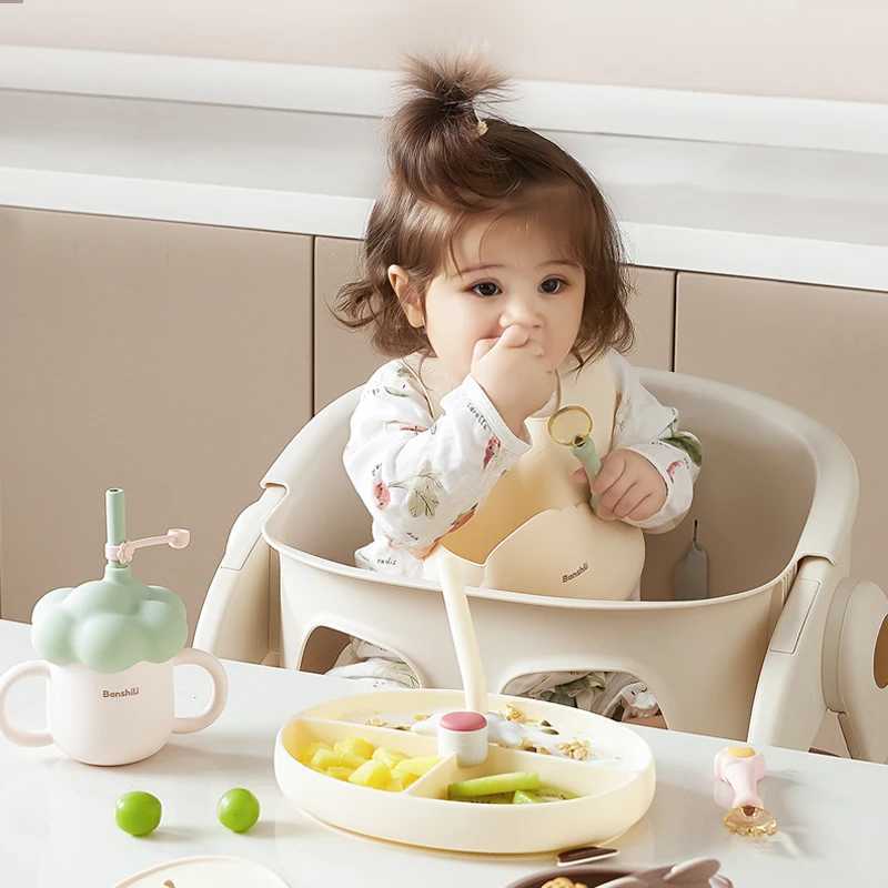2024 New Design Kids Cutlery Set Spoon Fork Plate Bib Baby Feeding Nursing Silicone Baby Suction Bowl X250806