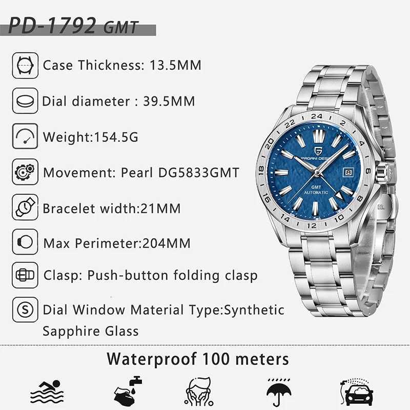 PAGANI DESIGN New T Mens Mechanical es M Waterproof Clock Sphire Glass Automatic Men PD-1792 Mens Watch W250806