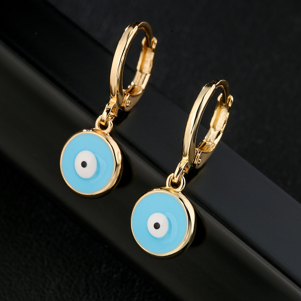 Free Shipping Designer Luxury Jewelry Copper 18K Gold Colored Drip Oil Eye And Ear Pendants Earrings Simple And Fashionable Retro Style Ear Accessorie