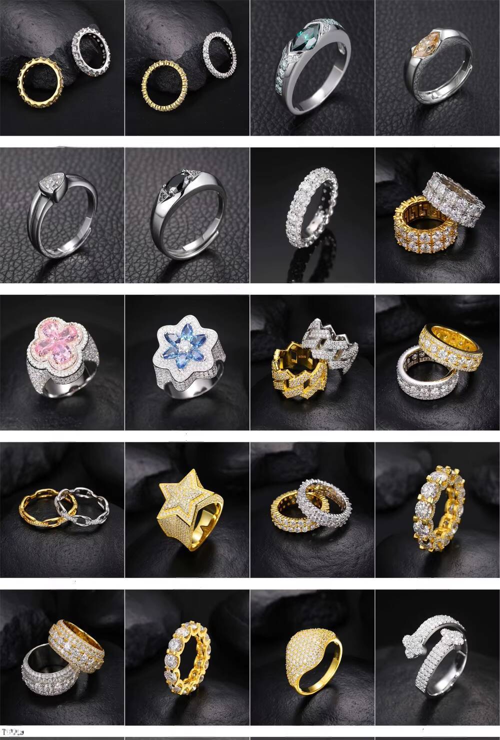 VVS Moissanite Cuban Link Ring for Men | 925 Sterling Silver Gold Plated Iced Out Hip Hop Diamond Band