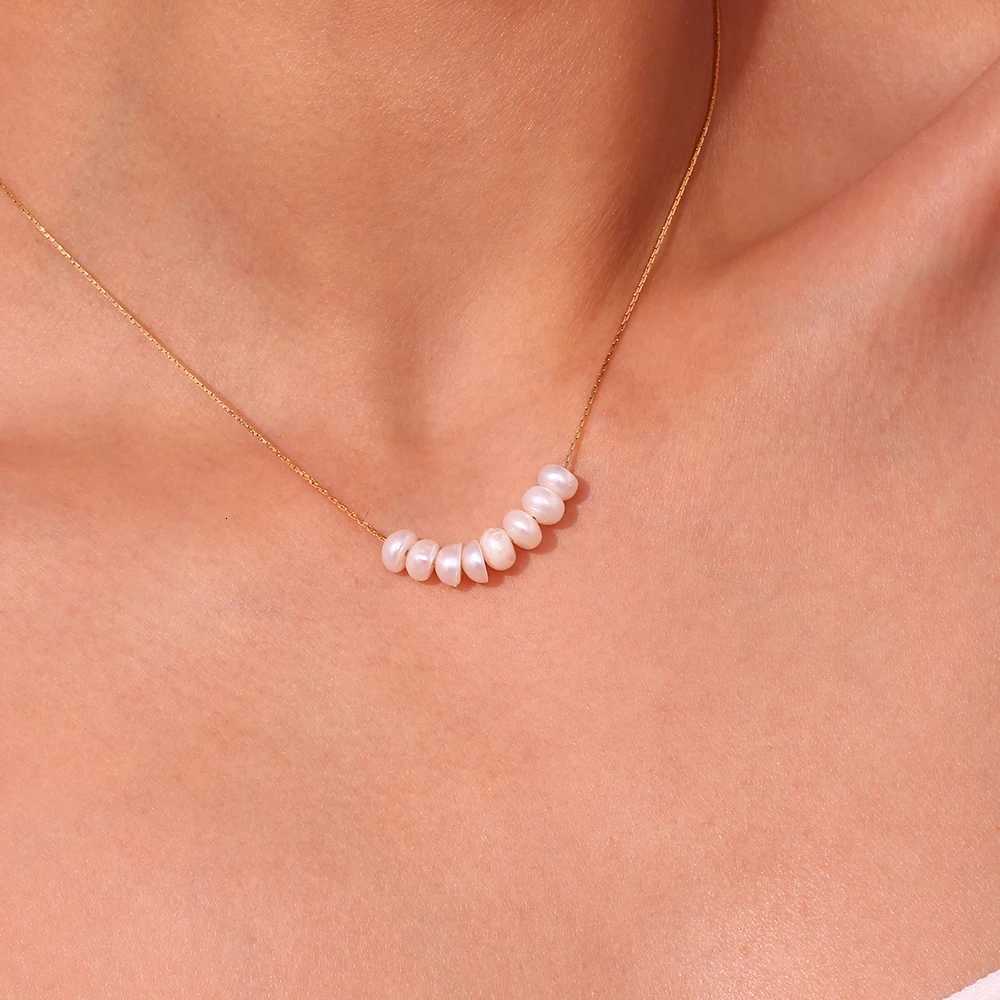 La.Muses Natural Pearl Beads Chic Elegant Exquisite Necklace Thin Chain Stainless Steel Minimalist Charm Necklace Jewelry for Women Y250805