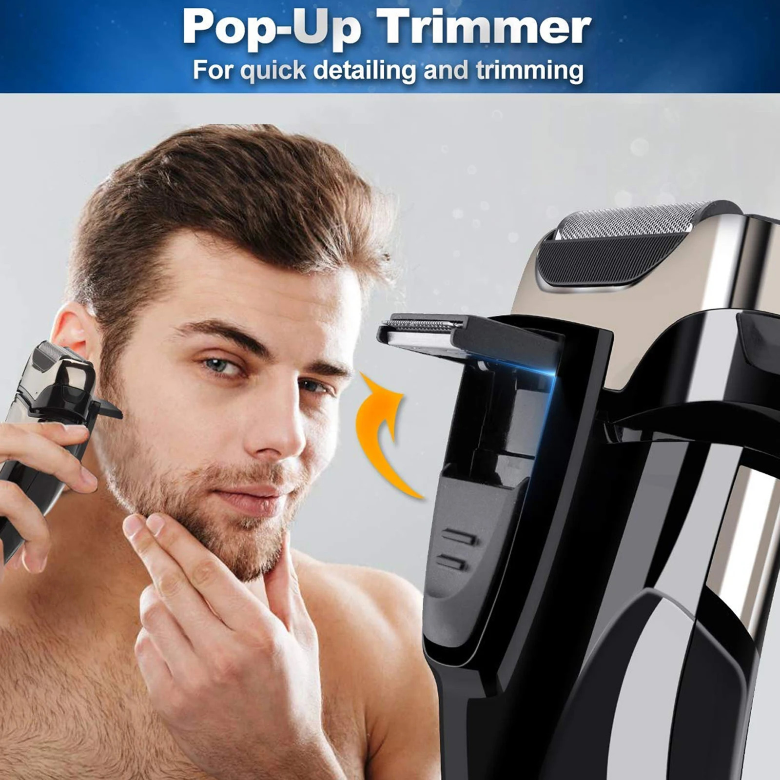 Pop-Up Trimmer Electric Shaver Stainless Steel Shaving Machine Mens 3D Triple Floating Blade Razor Shaver Barber Trimmer FK-605 250805