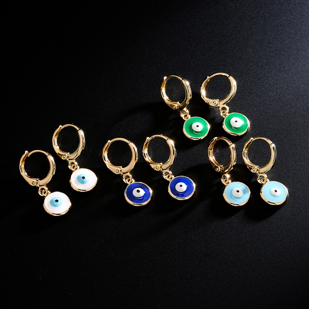 Free Shipping Designer Luxury Jewelry Copper 18K Gold Colored Drip Oil Eye And Ear Pendants Earrings Simple And Fashionable Retro Style Ear Accessorie