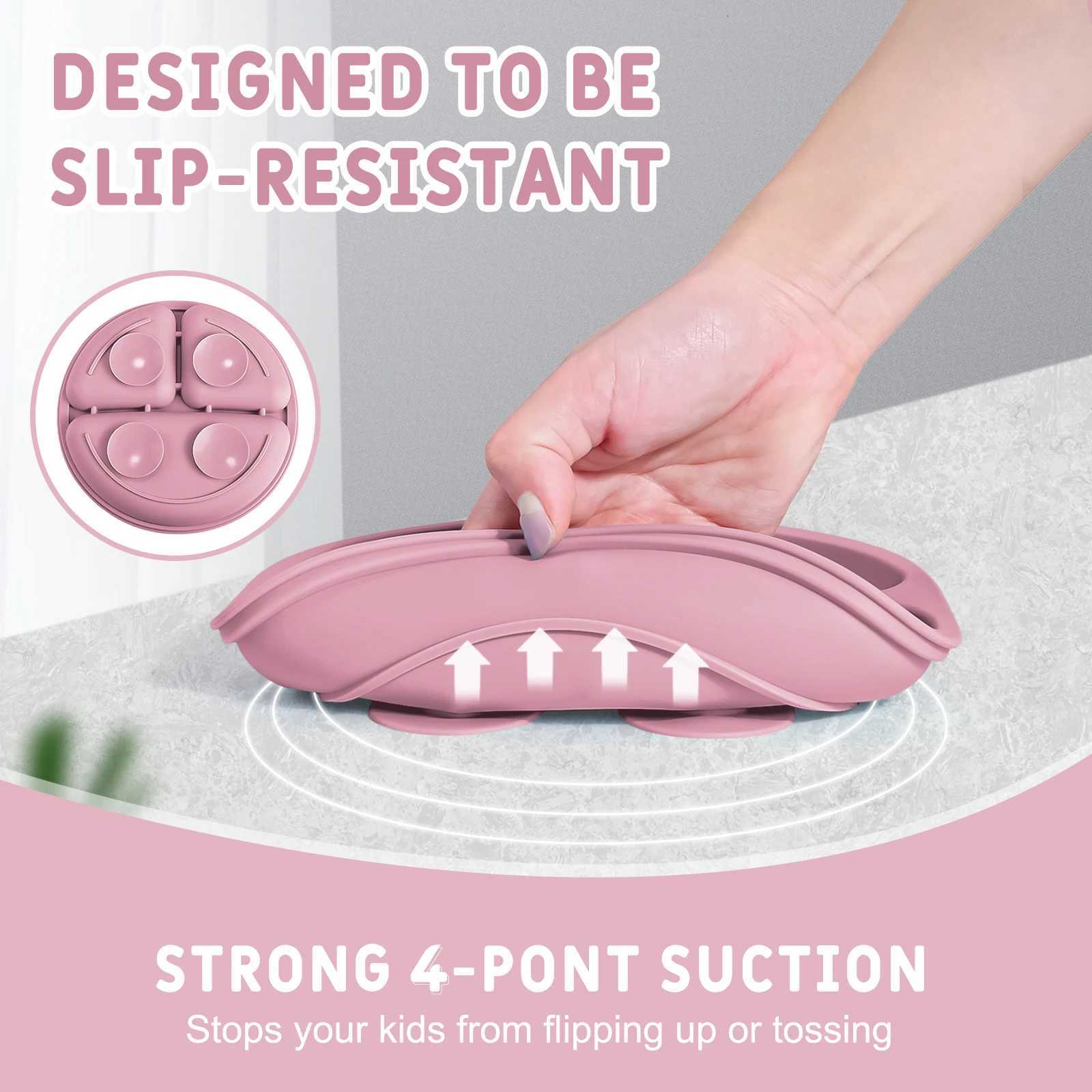 3pcs Baby Silicone Dining Plate With Suction Safe Cartoon Children Dishes Feeding Toddler Training Tableware Kids Spoon Fork X250806