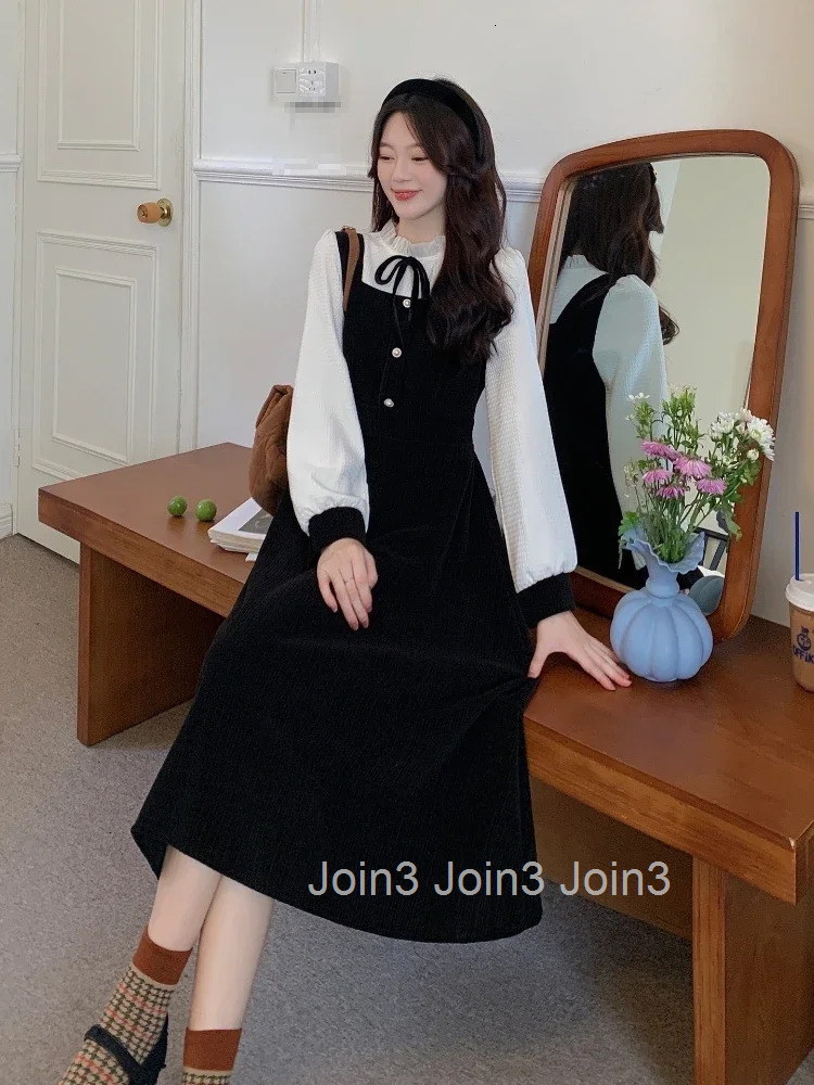 Woherb Fashion Women Dress Patchwork Knitted Tunic Robe Vestidos Elegant Black A-line Dresses Pull Sleeve De Mujer