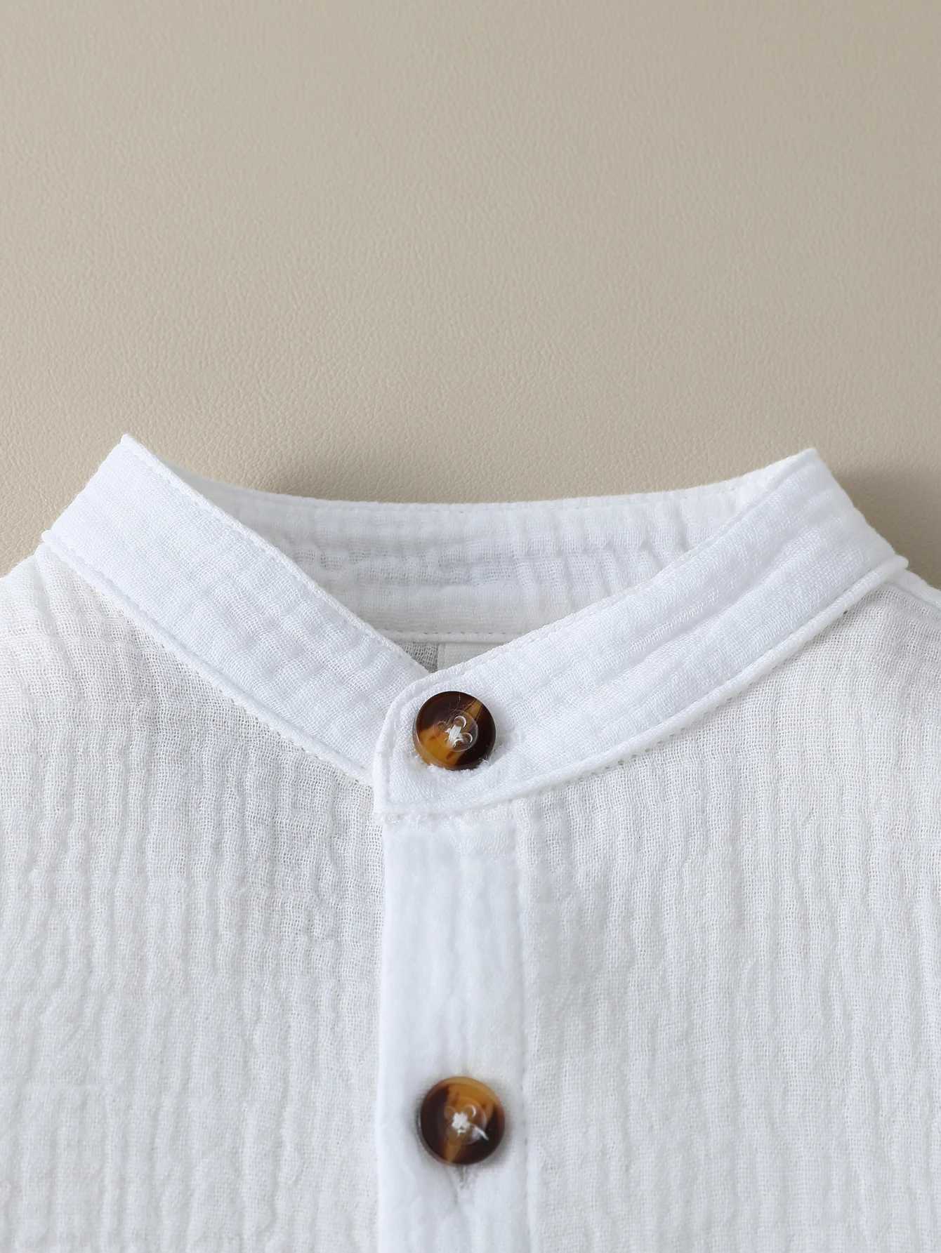 Boy Solid Color Cotton Soft Shirt Chest Pocket Stand Collar Short Sleeve Gentleman Shirt For Boys 1-3 Years Summer Clothes X250806