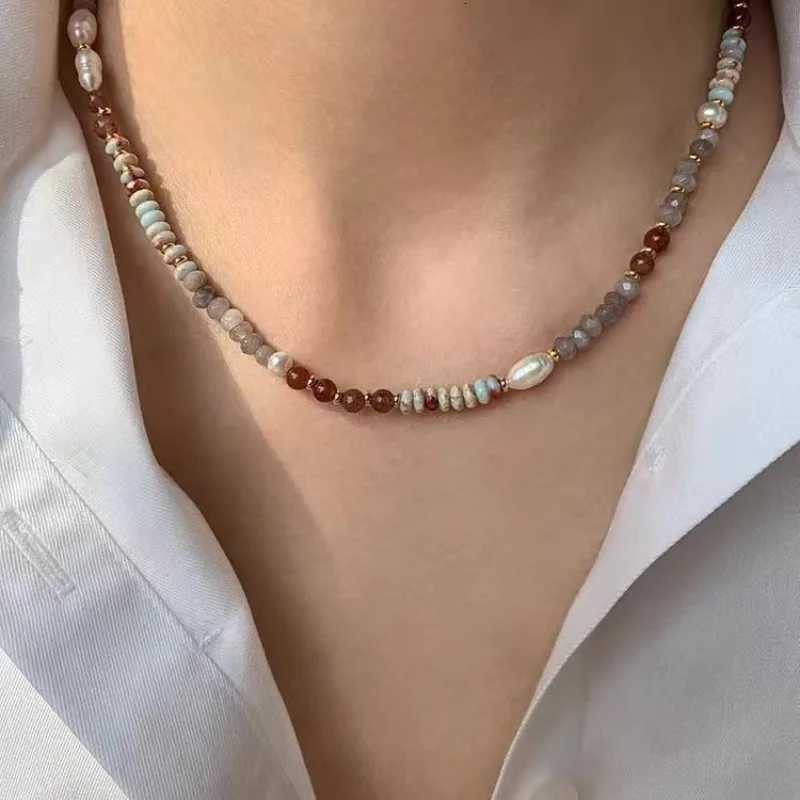 Elegant Handmade Woven Natural Stone Beaded Chain Pearl Pendant Necklace Luxury Accessories for Women Neck Fashion Jewelry Y250805