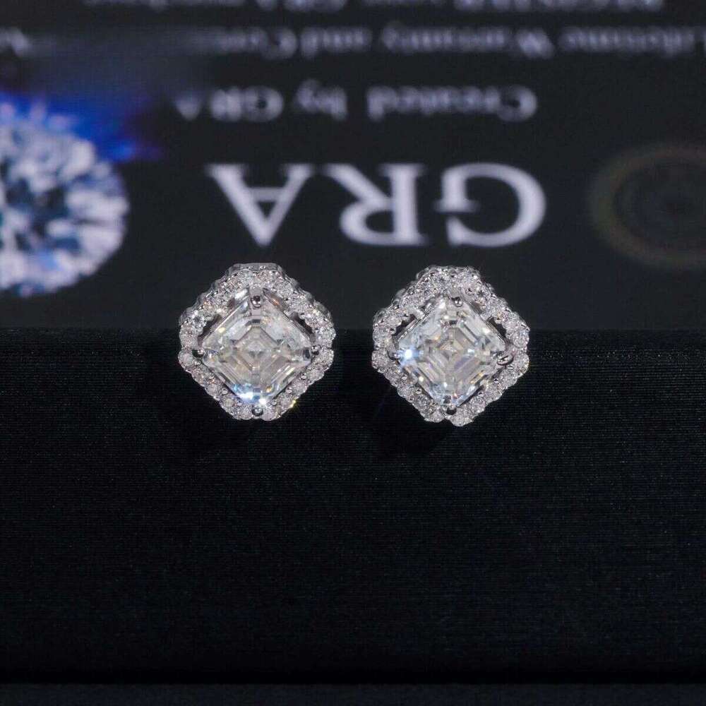 New Stocks Men Women D Color VVS Asscher Cut Moissanite Stud Fashion Jewelry Sier Hip Hop Earrings