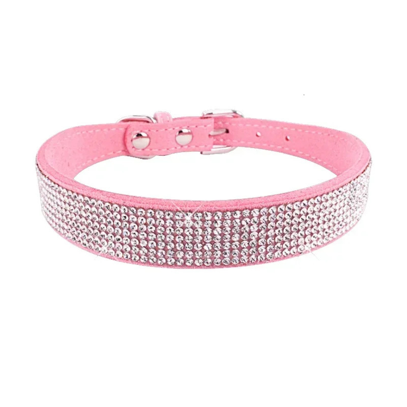 Suede Fiber Crystal Dog Collar Comfortable Glitter Rhinestone Dog Collars Zinc Alloy Buckle Collar for Small Dogs Cats XXS-XL 250805