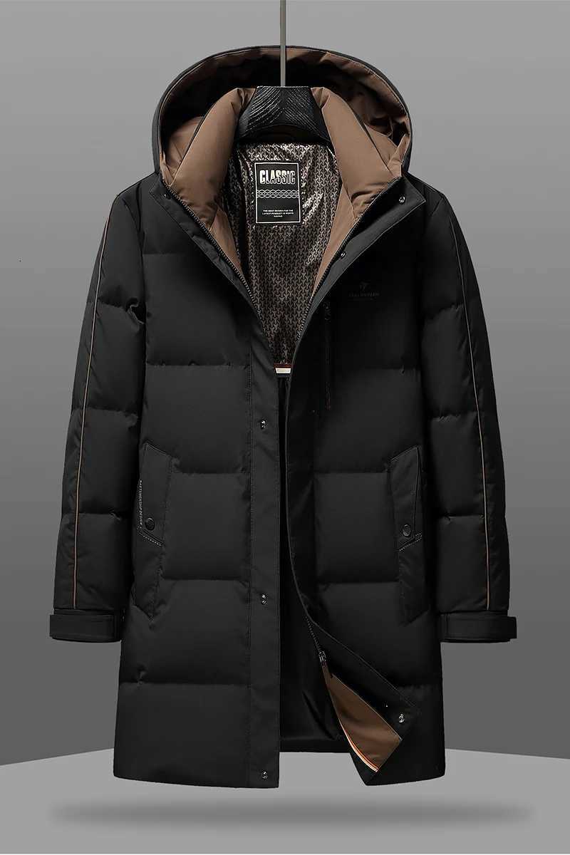 Winter Long Down Jacket Large Size Thick Warm Slim Fashion 90 Duck Down Hooded Winter Coat 2024 New Mens Wear W250806