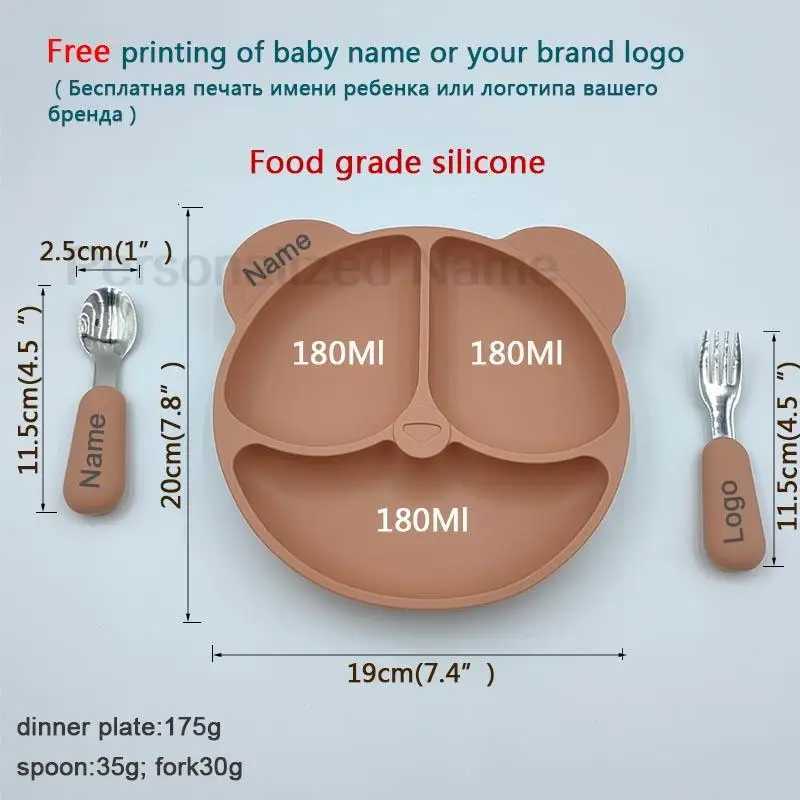 Baby Silicone Sucker Bowl Childrens Dishes Bear Face Plate Kids Tableware Set Personalized Name Feeding Plates BPA Free X250806