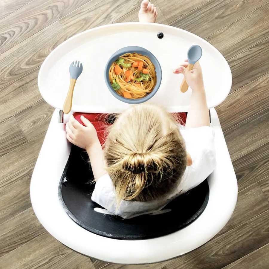 3PCS Food Grade Silicone Baby Feeding Bowl Set Solid Color Dishes Waterproof Feeding Bowl With Spoon Fork Children Tableware X250806