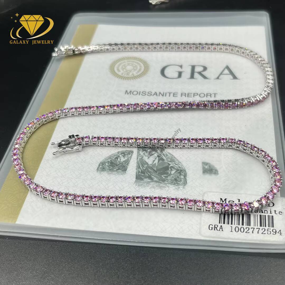 Fashion Jewelry Iced Out Pink Moissanite Colorful 3mm Moissanite Diamond Tennis Chain Tennis Bracelet for Women Men