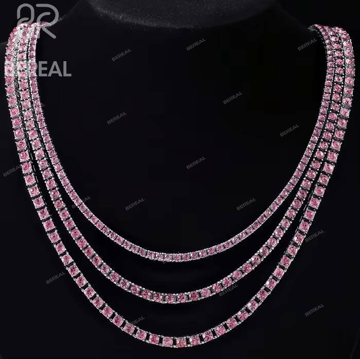 Gra Certified 925 Sterling Silver Moissanite Tennis Chain Exquisite Pink Moissanite Diamond Tennis Necklace Fine Women Jewelry
