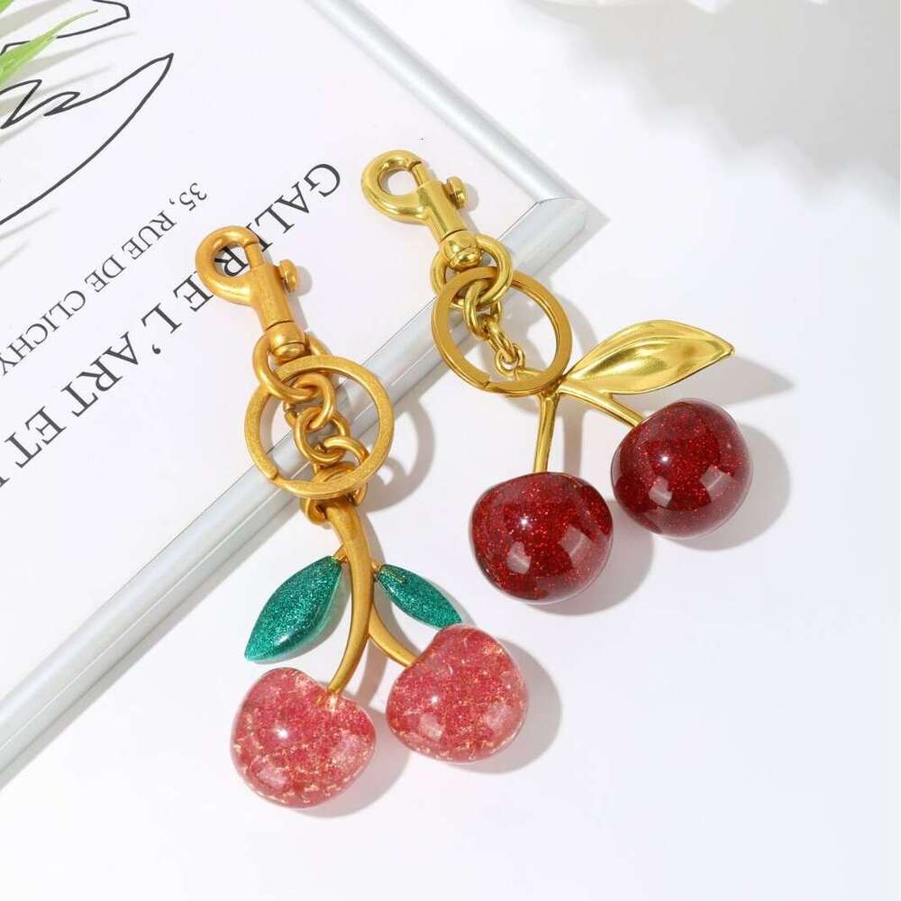 DHessentials Stylish Cherry Keychain - Fashion Resin Car Key Holder with Metal Hook, Cute Fruit Bag Charm Accessory for Women (6x12.5cm)