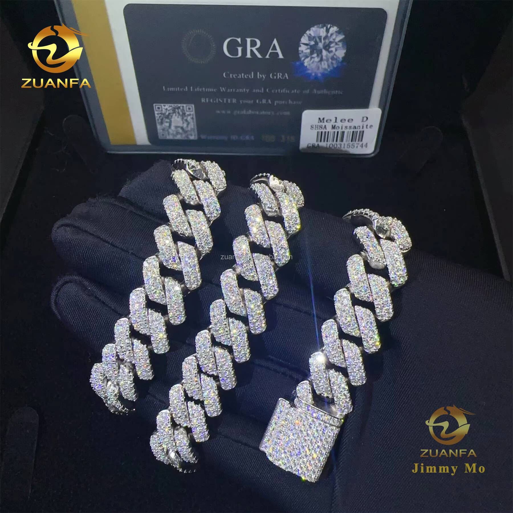 Fire Jewelry Rapper Stylish GRA Certificate 925 Solid Silver 14mm Two Rows Stone Iced Out Hip Hop FL Moissanite Cuban Link Chain