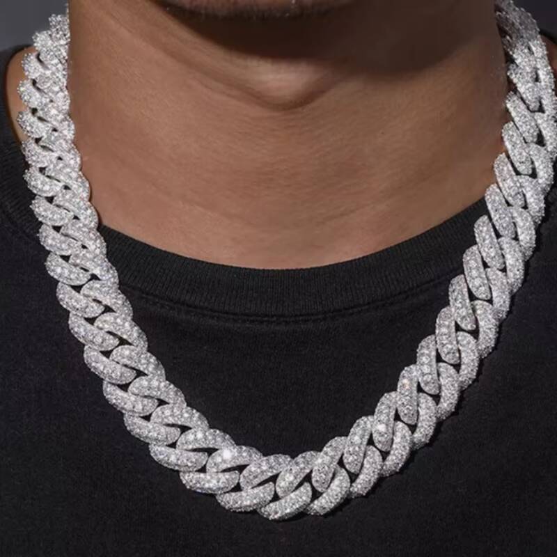 Hip Hop Style Moissanite Cuban Chain 925 Silver Pass Diamond Tester Iced Out 3 Rows 16mm VVS Moissanite Chain