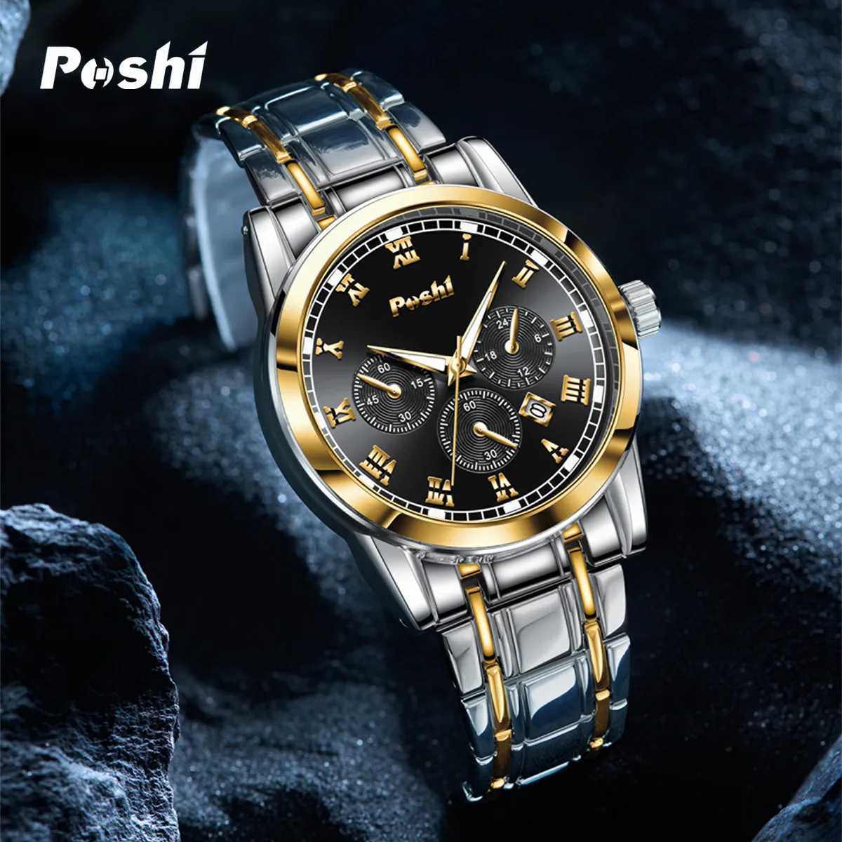 POSHI Fashion Mens Business Wristwatch for Men Quartz Original Clock Luminous Hands with Date Life Waterproof W250806