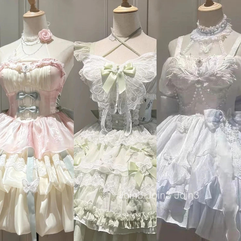 Summer Sweet Lolita Y2k Mini Dresses Women Lace Patchwork Short Sleeve Elegant Bandage French Vintage Short Party Dress Female