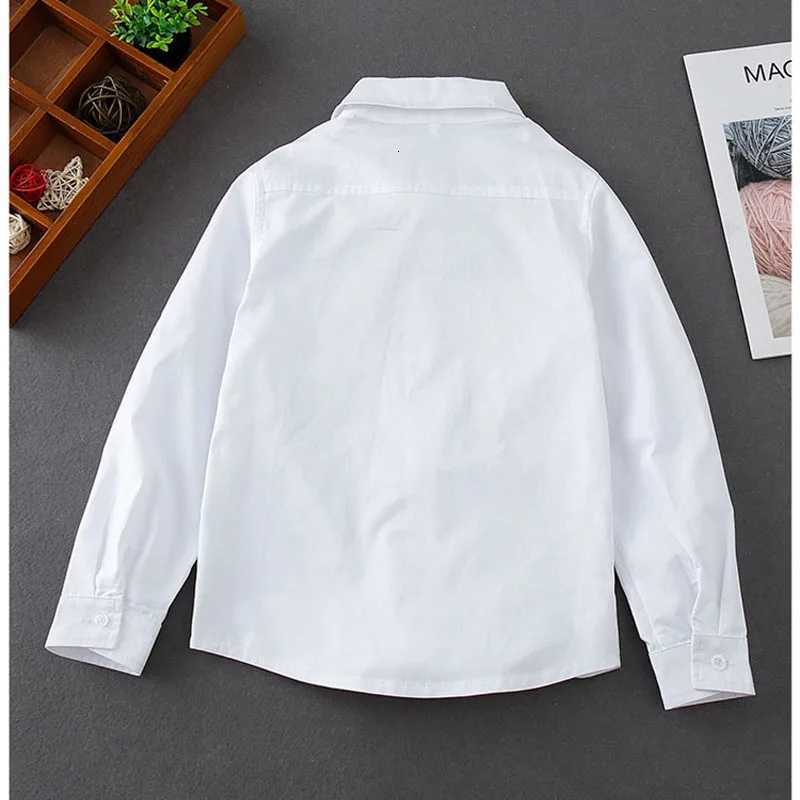 Boys Casual Shirt Long Sleeve Solid White Blue 100% Cotton Kids Top Age 3-12 Spring School Uniform Children Party Clothing X250806