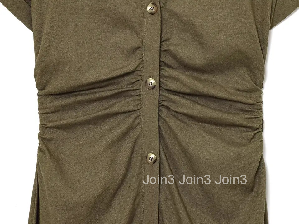 ETJ Spring/Summer New TRAF Womens elegant holiday style refreshing and comfortable short-sleeved V-neck MIDI dress