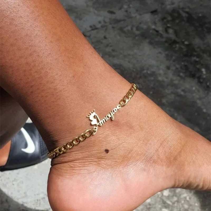 Custom Stainless Steel Crown Name Anklet Women Men Jewelry Personalized Gold Color Nameplate Leg Chain Daily Wearing Accessories Y250805