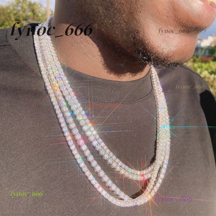 2025 Hot Selling Sterling Silver Moissanite Tennis Chain Hip Hop Style Necklace