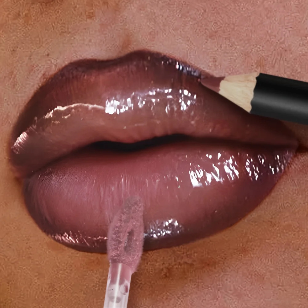 3PCS Shimmer Lip Gloss - Lip Liner and Lip Mud and Oil Non-StickyGlitter Nourishing Glossy Lipstick 250805