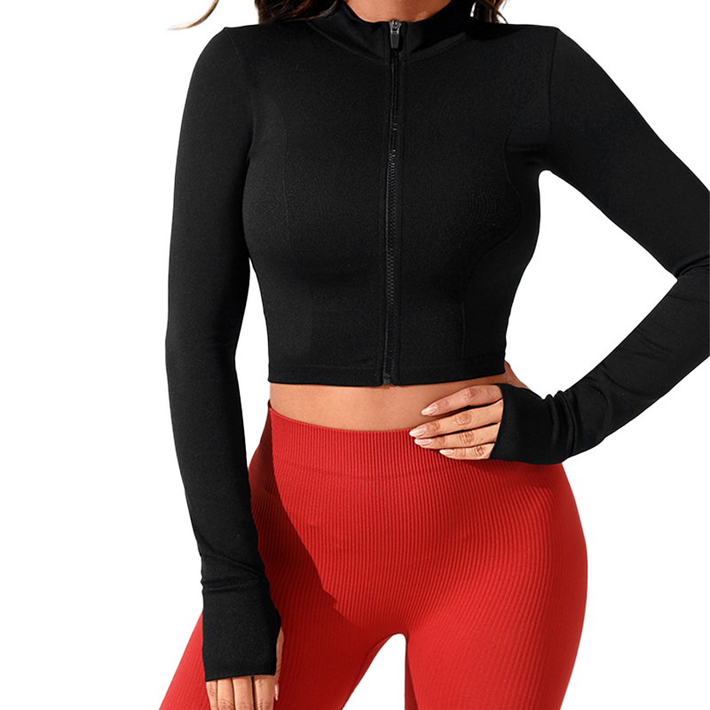 Zipper outdoor running sports yoga jacket slimming fitness long sleeved jacket womens quick dry yoga clothing