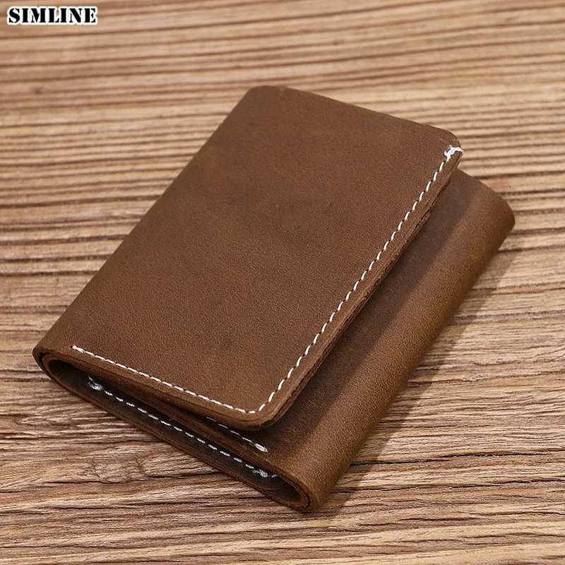 100% Genuine Leather Wallet for Men Male Cowhide Vintage Handmade Short Trifold Mens Purse with ID Holder Money Bag XJ250806