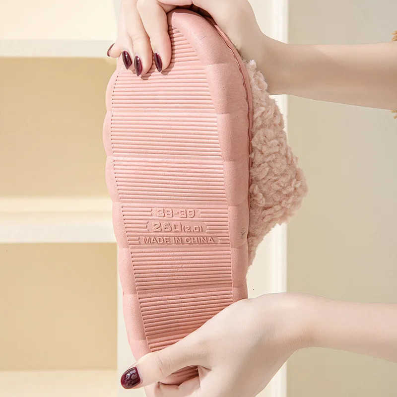 Eyriphy Fashion Cotton Slippers For Women Winter Warm House Shoes Curly Faux Cotton Bedroom Slides Non-Slips Comfort Slipper 250731