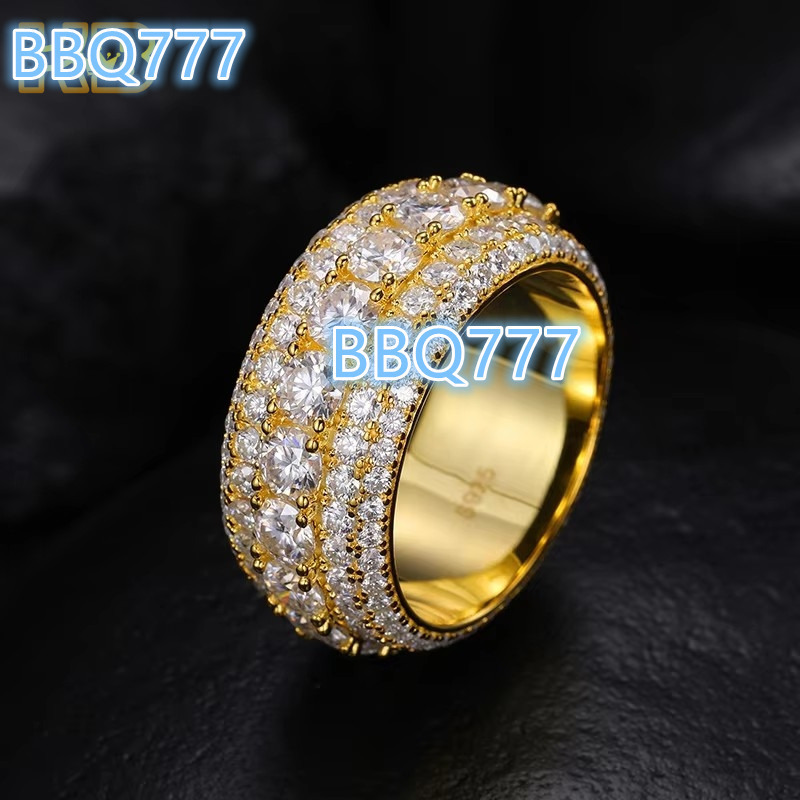 VVS Moissanite Cuban Link Ring for Men | 925 Sterling Silver Gold Plated Iced Out Hip Hop Diamond Band