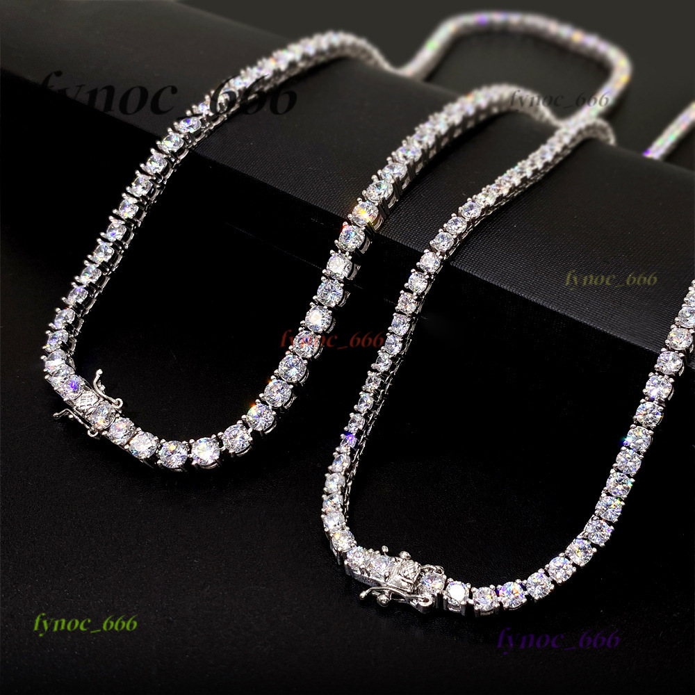 2025 Hot Selling Sterling Silver Moissanite Tennis Chain Hip Hop Style Necklace