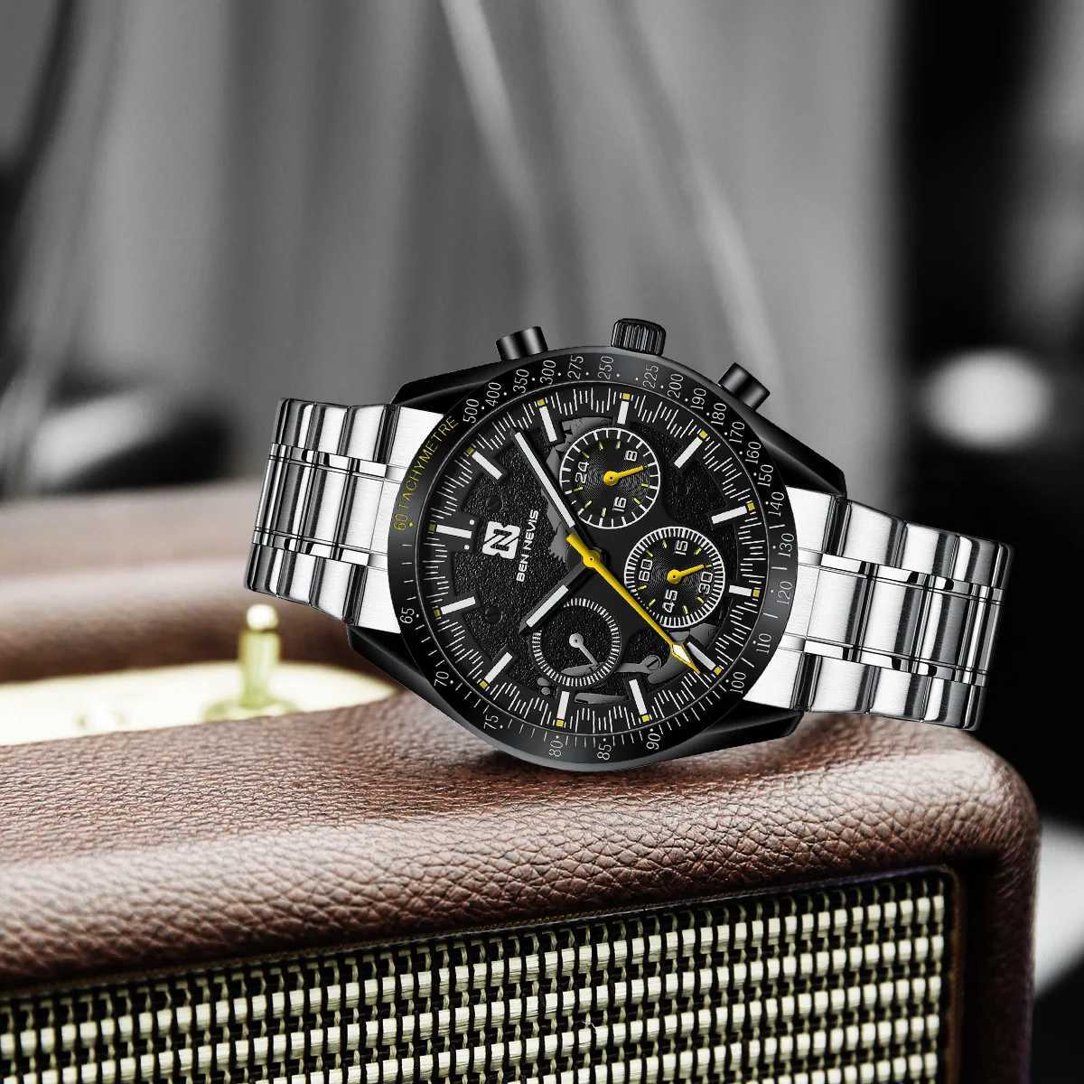 44.5mm Men Luxury Leather Strap Wrist Install Quartz Mens 3ATM Diving Wrist W250806