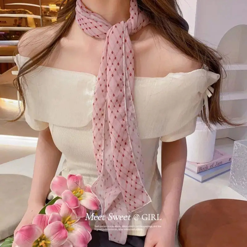 140cm Y2k Women Long Scarf Silk Bag Ribbon Headbands Choker Floral Lace Scarf Ins Long Ribbon Scarf Shawl Thin Headscarf 250806
