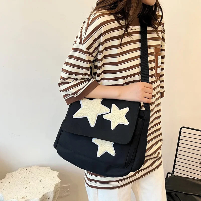 Women Star Pattern Y2k Messenger Bag Casual Tote Lady Simple Large Capacity Shoulder Bag Girl Travel School Bookbag Handbag 250731