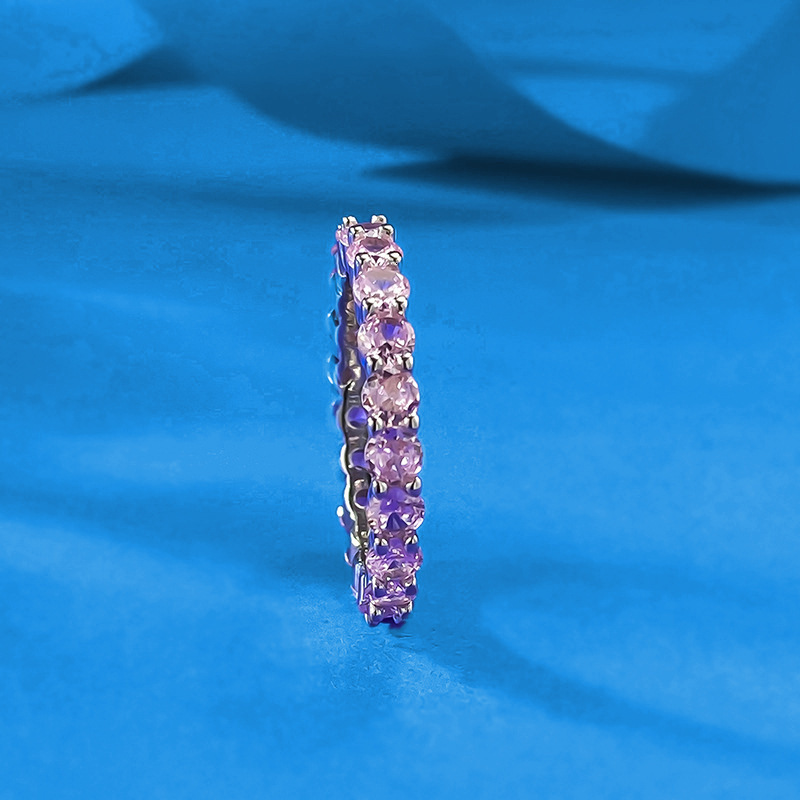 Hui Zhi Wing Jewelry S Silver Row Full Pink mond Ring Simple Daily Ins Style