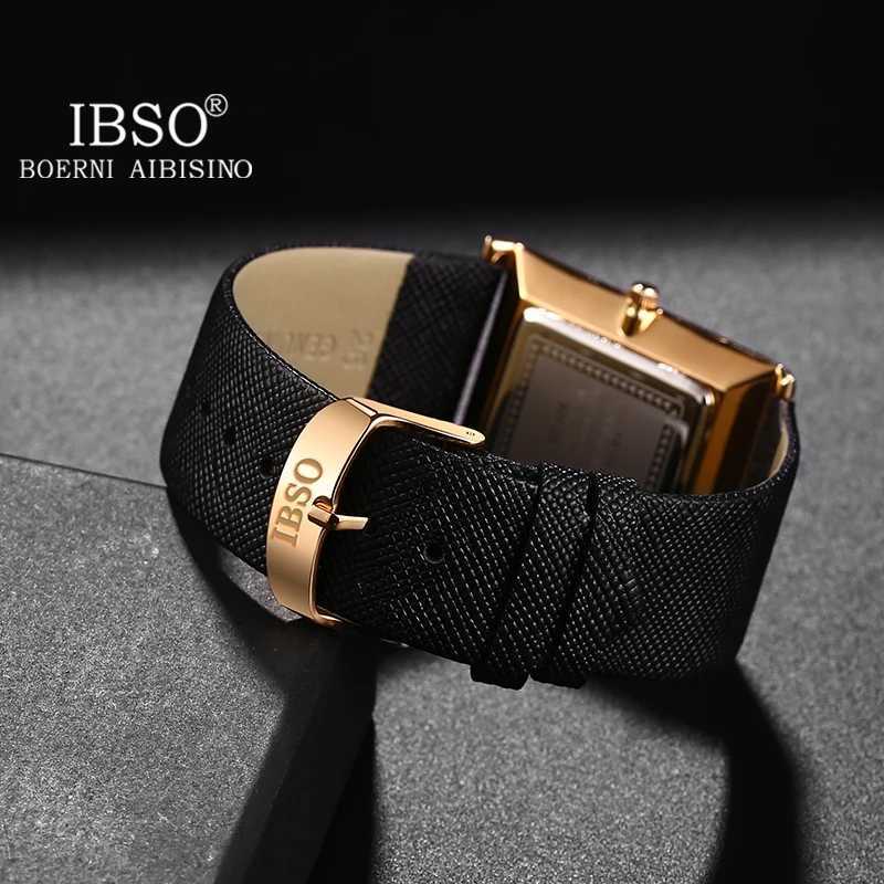 IBSO Ultra-Thin Rectangle Dial Mens Quartz Luxury Business Style Genuine Leather Strap Waterproof New Mens Wristwatch W250806
