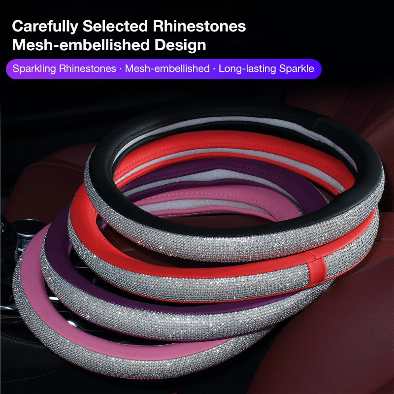 Cross-border white netted leather handle cover with sweat-proof and anti-slip anti-glare full-diamond steering wheel