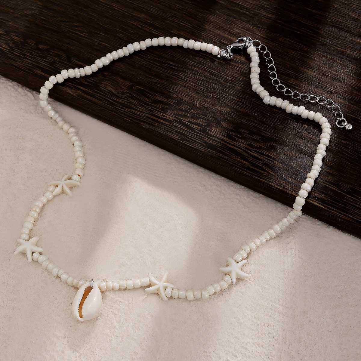 2025 Fashion Sea Starfish Necklace for Men Classic White Rice Beads Beaded Choker Necklace Mens Summer Beach Jewelry Y250805