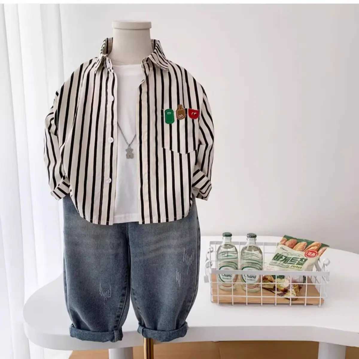 Korean Boys Striped Shirt Long-Sleeve Lightweight Stylish Cotton Thin Blouse Spring Autumn Casual Daily Kids Tops Clothes 2-6Y X250806