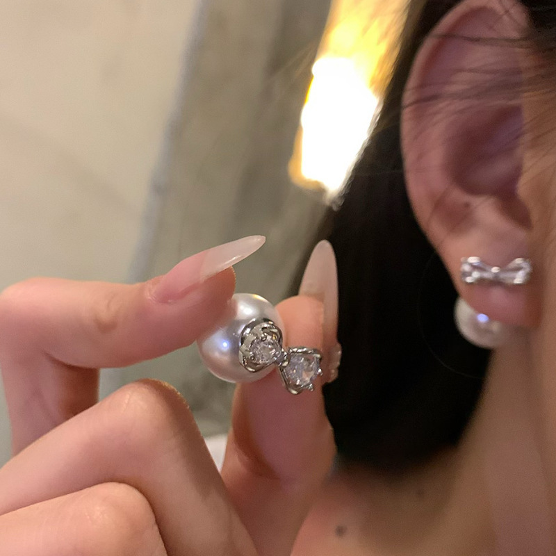 Free Shipping Designer Luxury Jewelry Unique Design Earrings New Pearl Earrings Zircon Bowknot Women's New Trendy Stud Earrings Ear Accessories