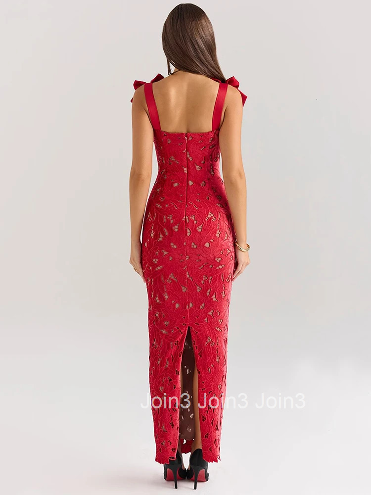 Mozision Bows Lace Sexy Maxi Dress For Women Fashion Sleeveless Backless Bodycon New Years Birthday Club Party Long Dress