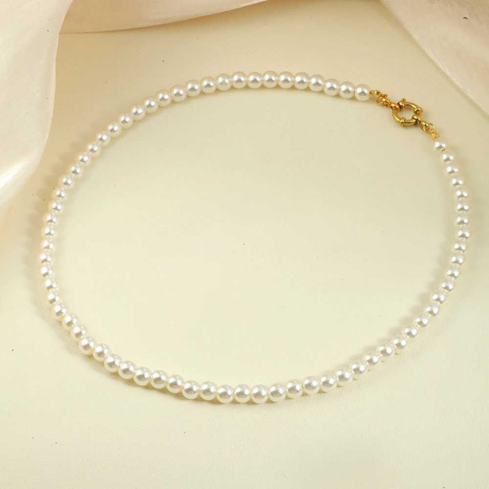 Womens Luxury Imitation Pearl Necklace Stainless Steel Golden Spring Buckle Chain Choker Neck Womens Jewelry Birthday Gifts Y250805