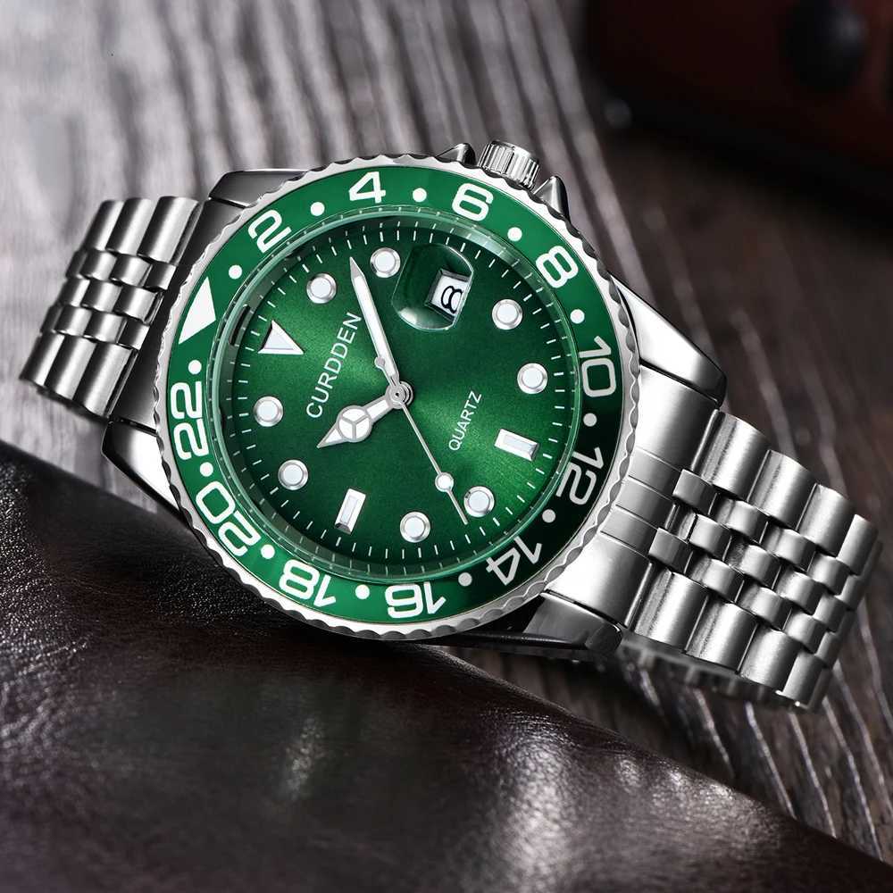 Women Big Brand Genuine Curddan 6582 Es La Casual Full Stain Steel Band Date Quartz Wrist Green Montre Homme W250806