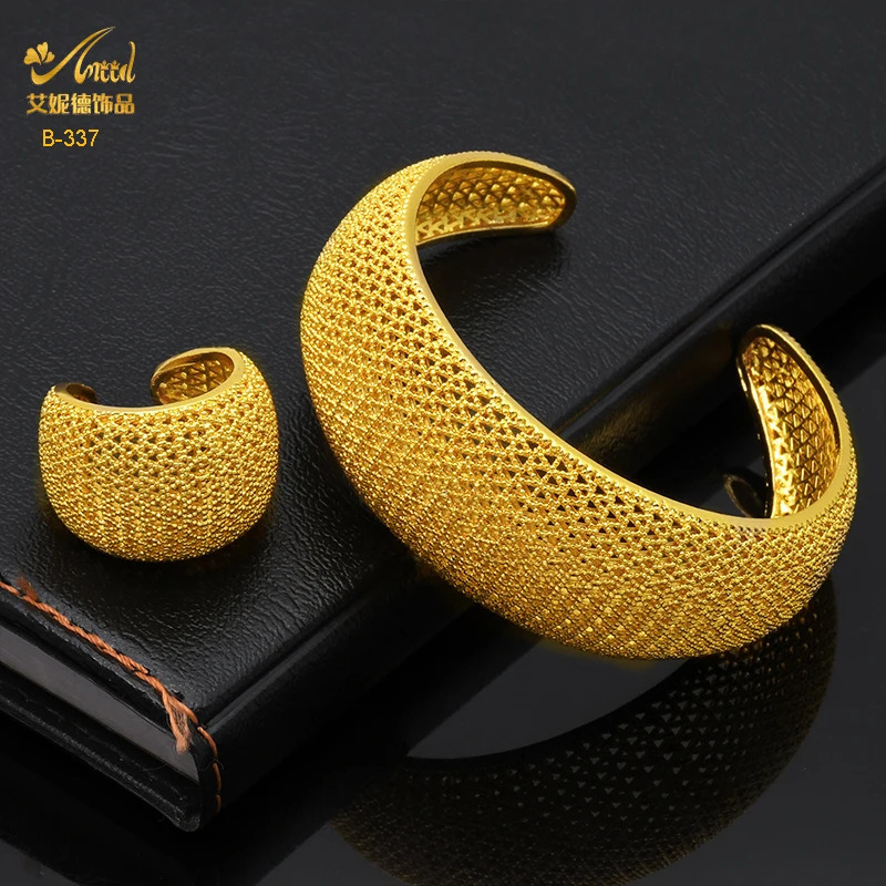 ANIID Dubai Gold Color Woman Bracelet With Ring Wedding African Cuff Ethiopian Jewelry Indian Bangles Gifts 250805