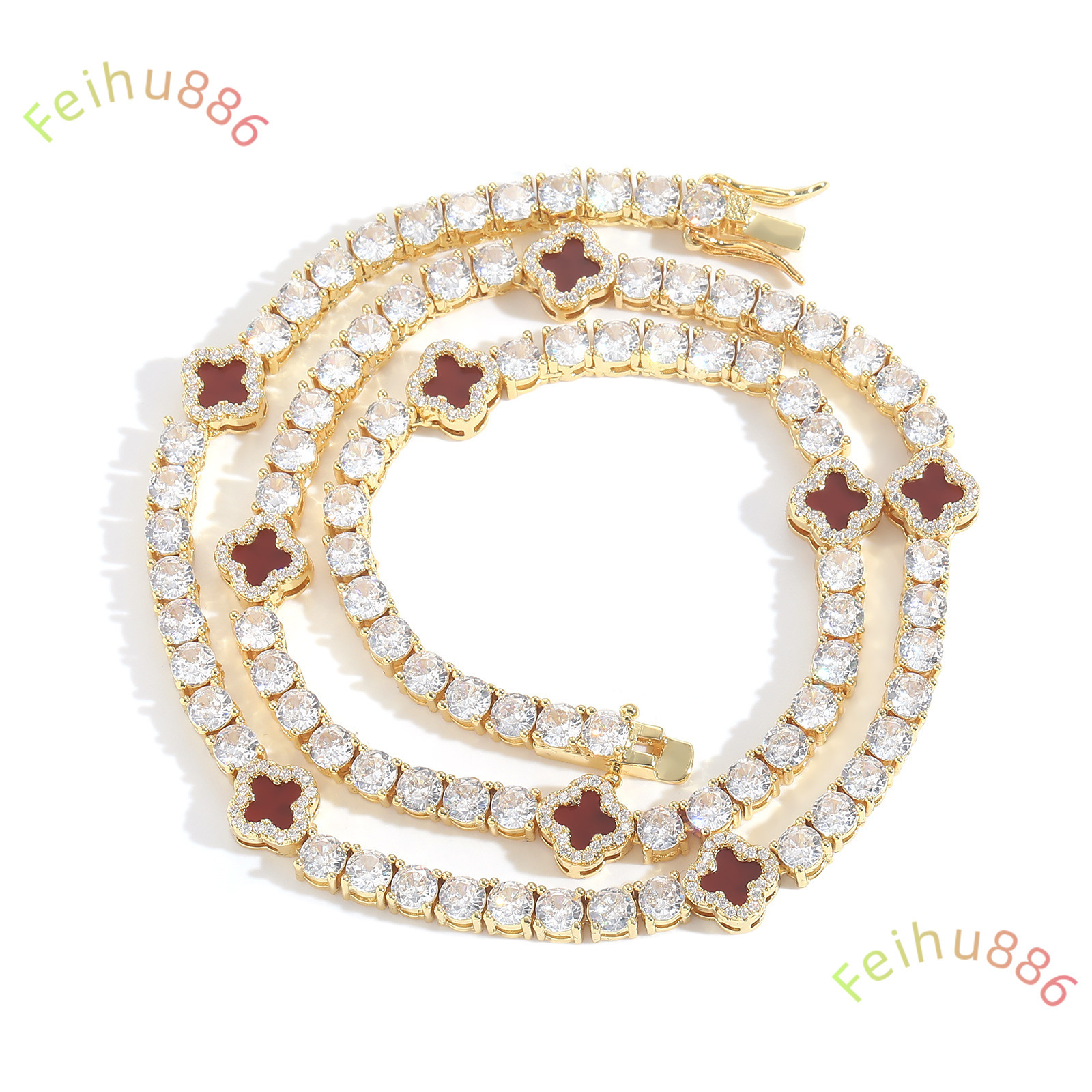 Luxury Zircon Tennis Necklace Bling Hip-hop Necklace 16-22inches Gold Plated Fashion Clover Necklace