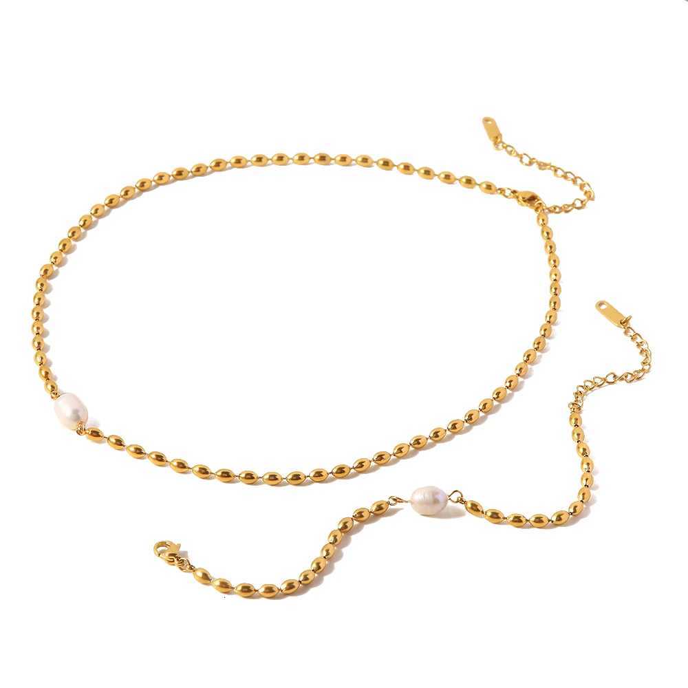 18K Gold Plated Stainless Steel Pearl Necklace with Single Pearl Pendant Bracelet Necklace Y250805