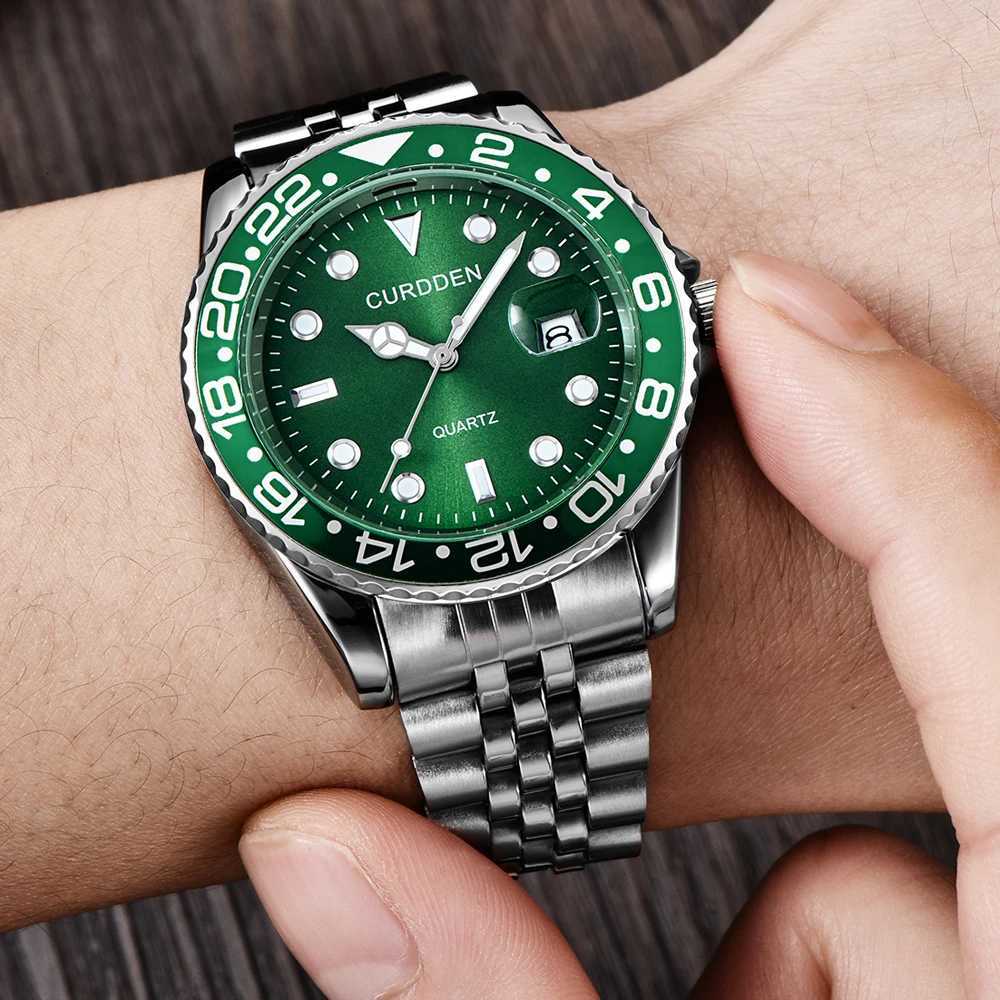 Women Big Brand Genuine Curddan 6582 Es La Casual Full Stain Steel Band Date Quartz Wrist Green Montre Homme W250806
