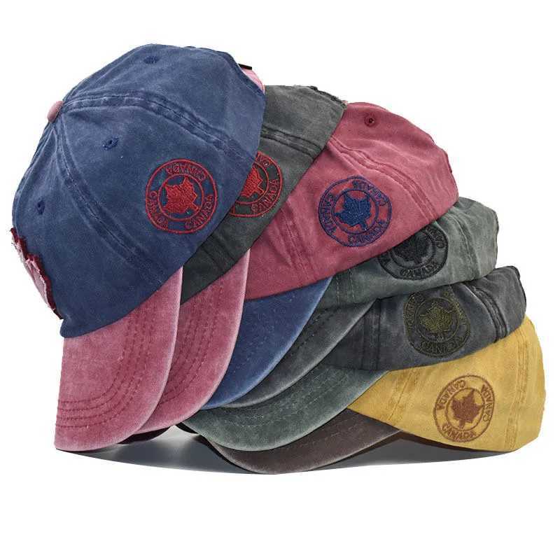 Unisex Washed Cotton Vintage Canada Big Maple Leaf Embroidery Baseball Men And Women Outdoor Sports Hats Y250805